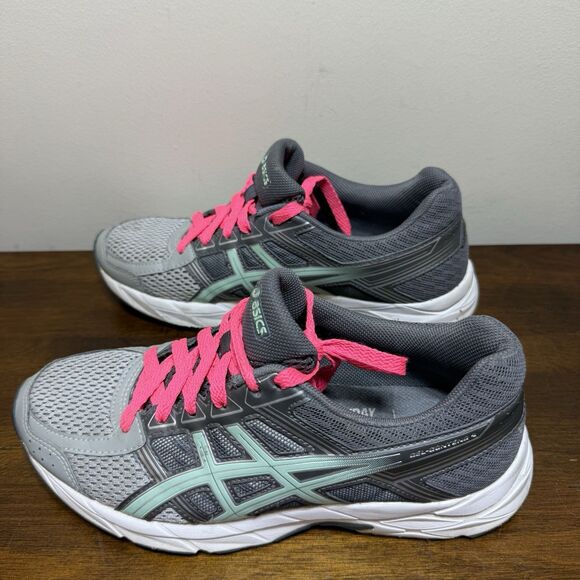 Asics Gel Contend 4 Womens 7 Gray Mint Green T765N Athletic Sneakers Pink Laces - Picture 4 of 7